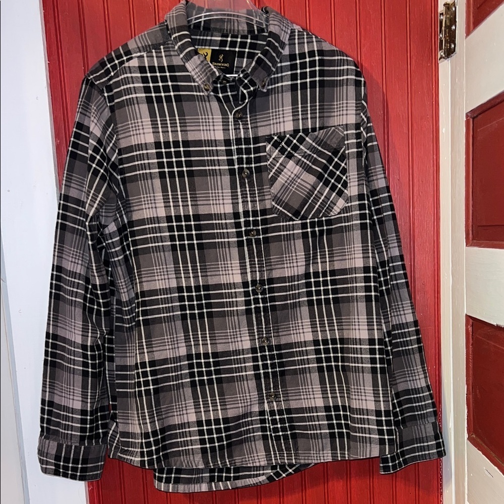 Browning Men's Black and Gray Plaid Button-Down Shirt